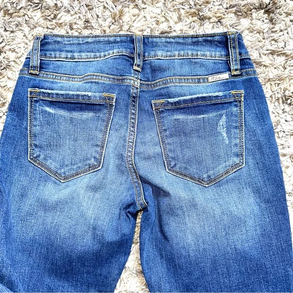 KanCan Women’s 3/25 Distressed Blue Denim Skinny Jeans Raw Hem Low Rise Stretch - Picture 6 of 8